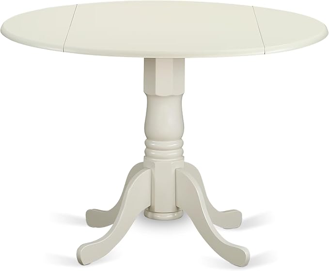 East West Furniture DLVA5-LWH-C 5 Piece Dining Table Set for 4 Includes a Round Kitchen Table with Dropleaf and 4 Linen Fabric Kitchen Dining Chairs, 42x42 Inch, Linen White