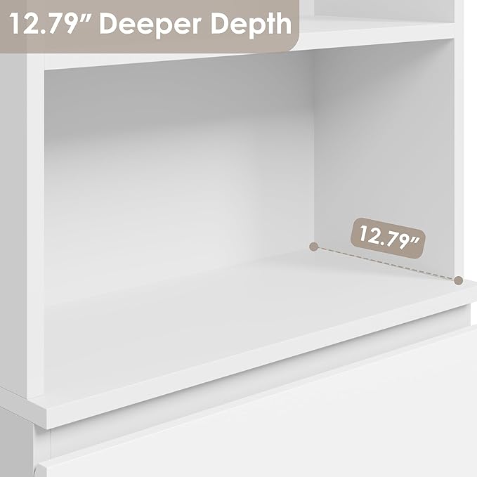 IDEALHOUSE 70" H Bookcase with 3 Storage Drawers,Tall Bookshelf w/ 3-Tier Open Shelf, Morden Storage Bookcase Wooden Deep Bookshelves Storage Cabinet Organizer for Library Office Living Room (White)