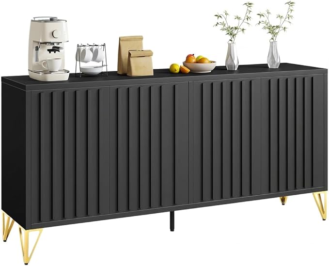 DWVO Modern Kitchen Storage Cabinet with Adjustable Shelves, 55" Sideboard Buffet Cabinet with Storage for Hallway, Kitchen or Living Room, Black