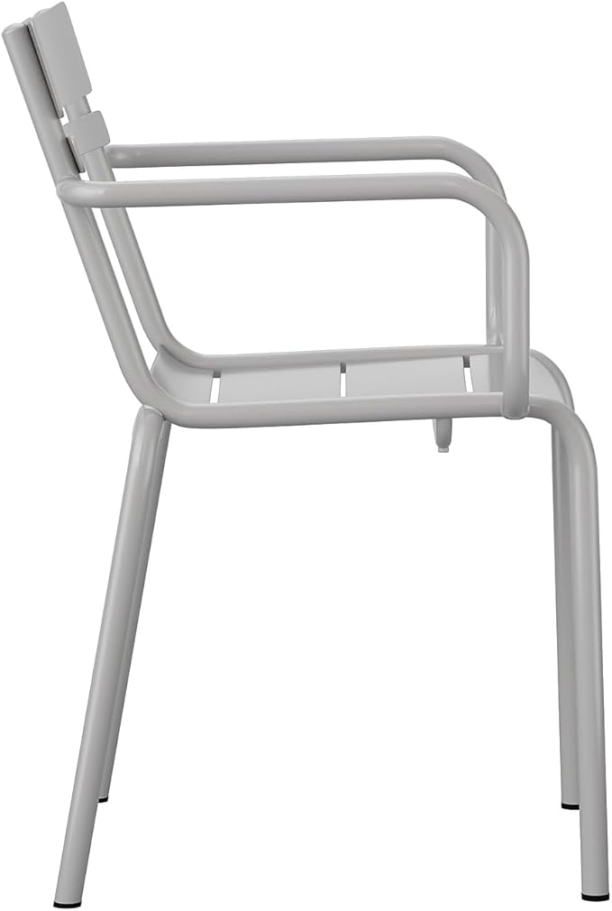 Flash Furniture Nash Commercial Grade Steel Stack Chair, Indoor-Outdoor Arm Chair with 2 Slat Back, Silver