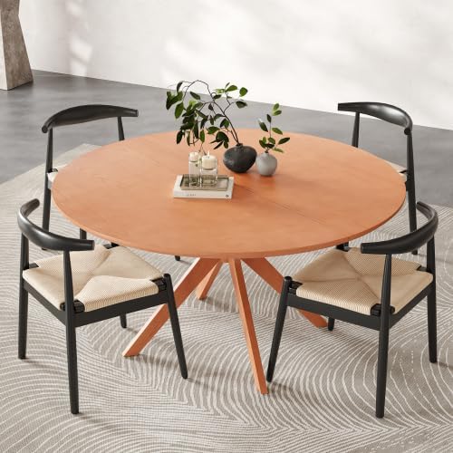 Bellemave Round Dining Table for 4-6, Solid Wood 47" Kitchen Table with Intersecting Pedestal Base, for Kitchen, Dining Room, Living Room (Honey)
