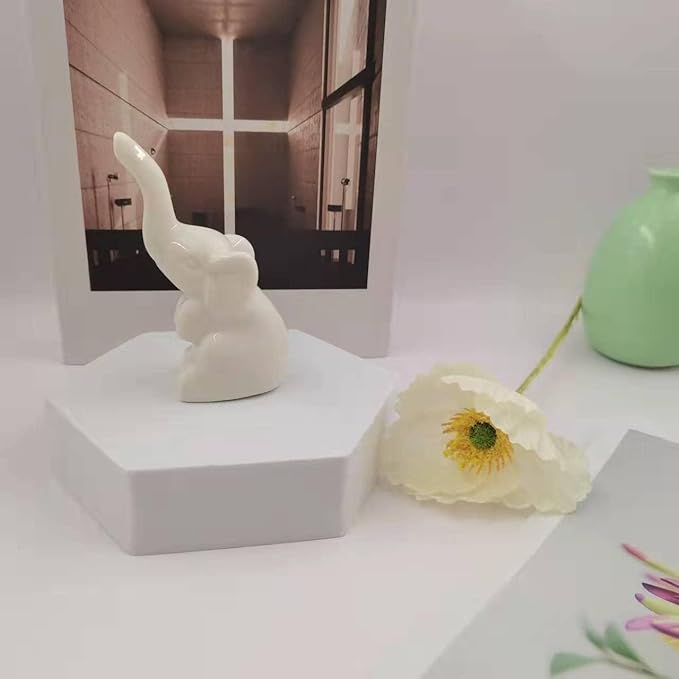 White Elephant Statue and Figurines Home Decor, Christmas White Elephant Gifts, Small Shelf Decor Accents, Modern Mini Knick Knacks for Living Room, Ceramic Decorative Objects for Shelves