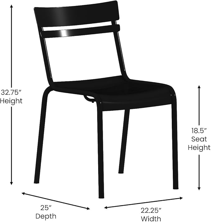 Flash Furniture Nash Commercial Grade Steel Stack Chair, Indoor-Outdoor Armless Chair with 2 Slat Back, Set of 4, Black
