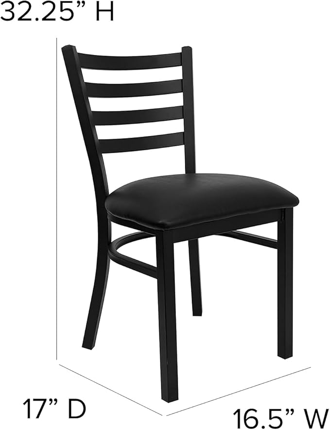 Flash Furniture Hercules Series Commercial Ladder Back Restaurant Chairs, Modern Lightweight Metal Dining Chairs with Padded Seats, Set of 2, Black
