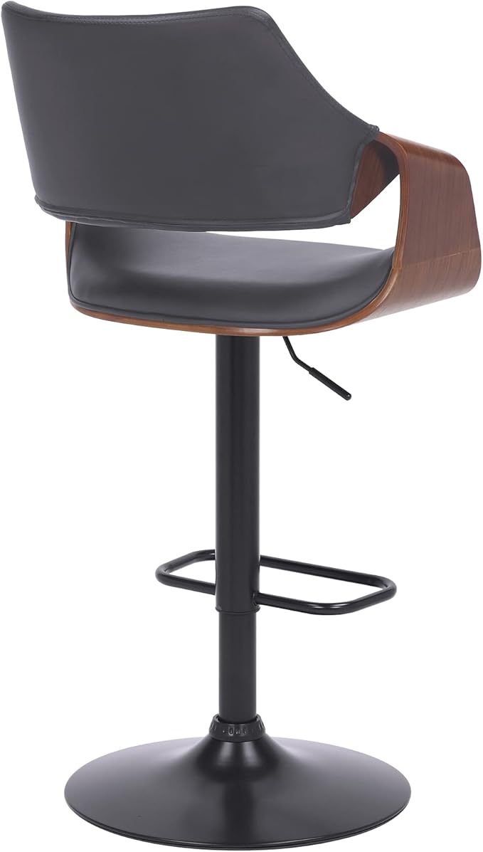 Aspen Adjustable Swivel Gray Faux Leather and Walnut Wood Bar Stool with Black Base