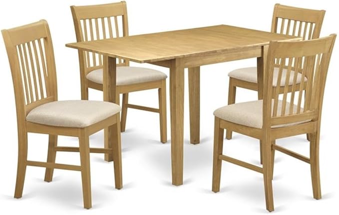 East West Furniture NDNO5-OAK-C 5 Piece Modern Dining Table Set Includes a Rectangle Wooden Table with Dropleaf and 4 Linen Fabric Dining Room Chairs, 30x48 Inch, Oak