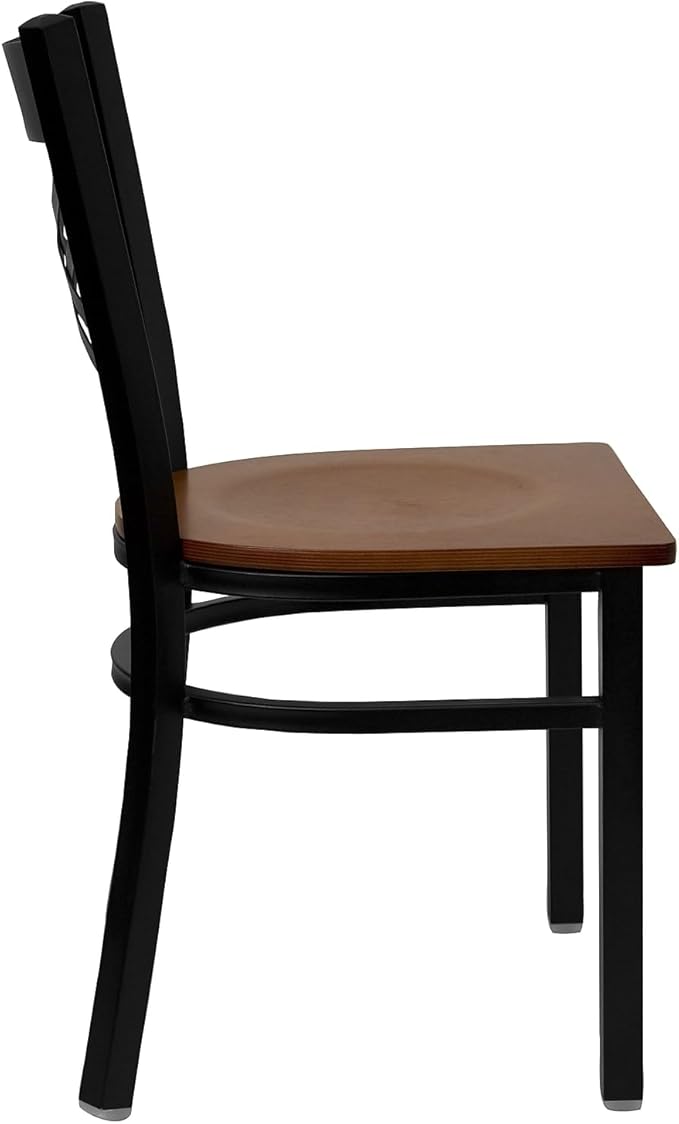 Flash Furniture 2 Pk. HERCULES Series Black ''X'' Back Metal Restaurant Chair - Cherry Wood Seat