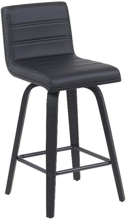 Vienna Modern Counter Height Swivel Bar Stool with Black Faux Leather Seat and Black Brushed Wood Frame Set of 4
