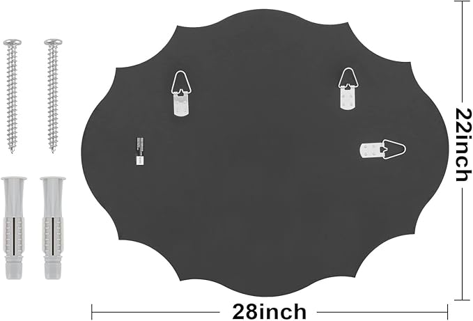 Muzilife 22x28 Frameless Oval Wall Mirror Beveled Scalloped Mirror Silver Wall Mirror with MDF Backplane Over Bathroom Sink for Vanity, Bedroom or Any Other Room in Your Home