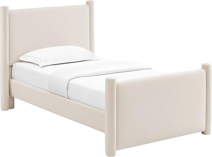 Modway Rael Twin Platform Bed Frame with Upholstered Headboard and Footboard in Alabaster