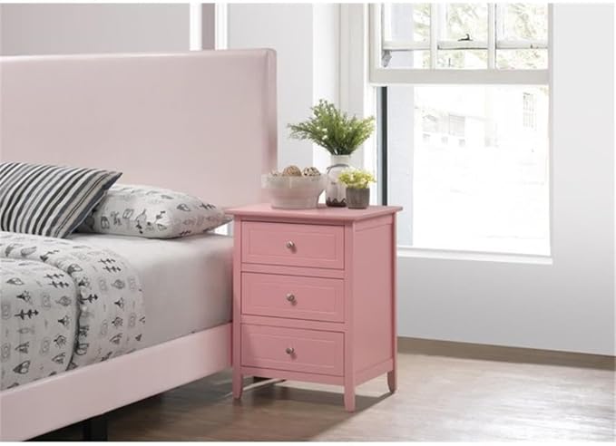 Glory Furniture Daniel 3 Drawer Nightstand in Pink