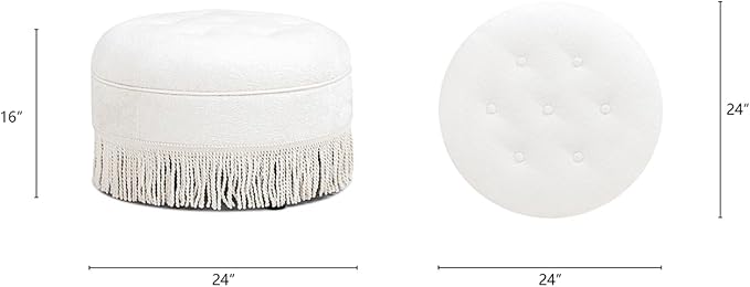 Jennifer Taylor Home Yolanda 24" Round Upholstered Accent Ottoman in Almond White Chenille