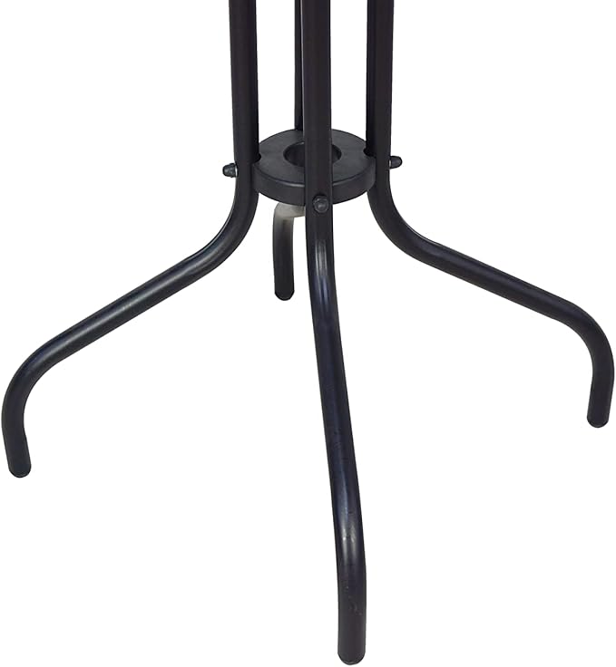 BTEXPERT Indoor Outdoor 28" Tempered Glass Trim Restaurant Aluminum Slat Stack Lightweight, 4 Metal Chairs with a Square Rattan Table, Black/Brown