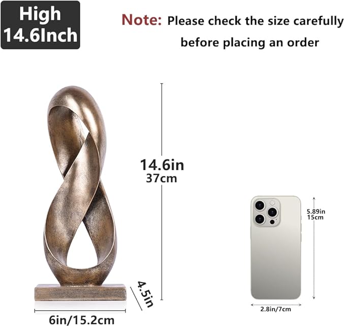 Large Bronze Knot Decor Statue 14.6in Tall, Resin Geometric Tabletop Sculpture for Coffee Table, Modern Decorative Object for Shelves Mantel, Contemporary Home Decor Accent, Decorative Knot