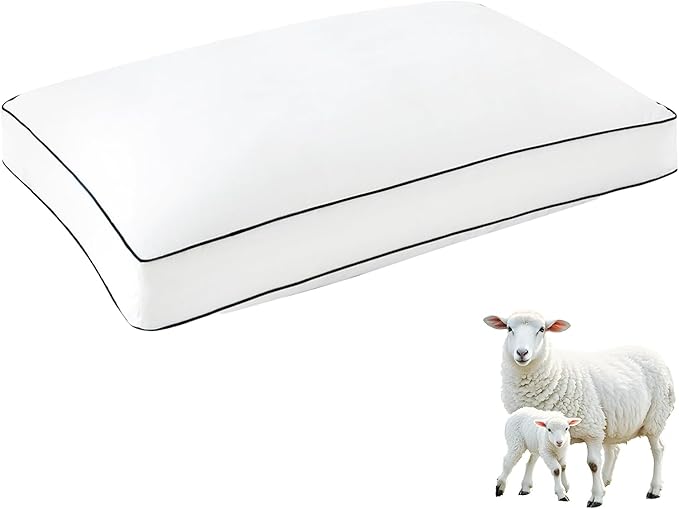 YOUR MOON Soft Natural Wool Pillow King Size, Fluffy Thick Down Alternative Pillows for Side Sleeper, Support Gusseted Bed Pillow for Sleeping, 100% Cotton Cover (White)