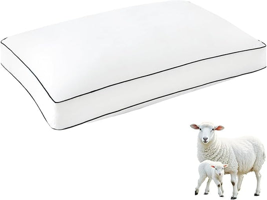 YOUR MOON Soft Natural Wool Pillow King Size, Fluffy Thick Down Alternative Pillows for Side Sleeper, Support Gusseted Bed Pillow for Sleeping, 100% Cotton Cover (White)