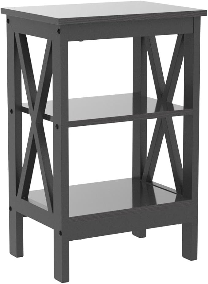 VECELO End Side Table Night Stand Set Of 2,X-Design with Storage Shelf for Bedroom,Living Room,Black