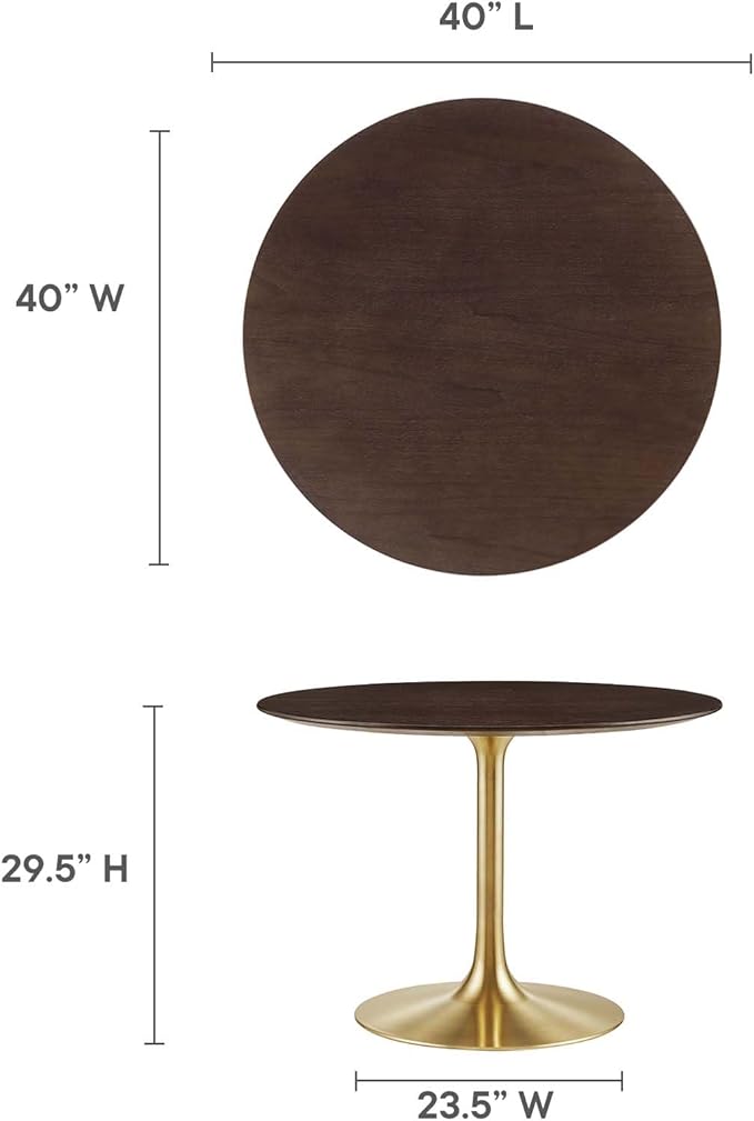 Modway Lippa Dining Table, 40", Gold Cherry Walnut
