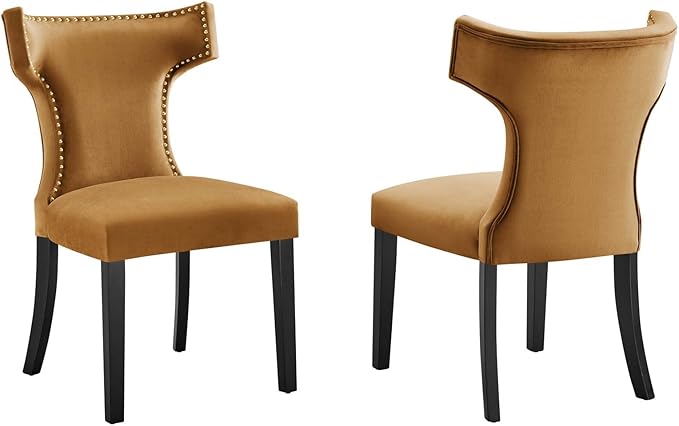 Modway EEI-5008-COG Curve Performance Velvet Dining Chairs - Set of 2, Cognac