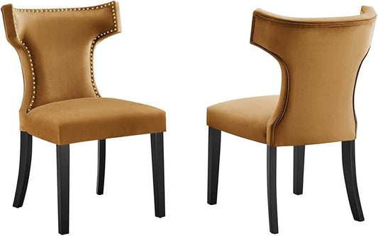 Modway EEI-5008-COG Curve Performance Velvet Dining Chairs - Set of 2, Cognac