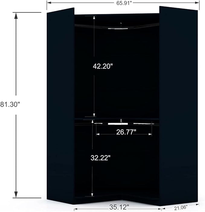Manhattan Comfort Mulberry 2.0 Corner Wardrobe Closet with Drawers, Hanging Rods and Adjustable Shelves, 2-Piece Free Standing, Open Sectional Design for Bedrooms & Dressing Rooms, Midnight Blue