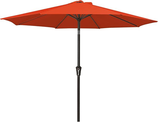 MEWAY 9ft Patio Umbrella Outdoor Table Umbrellas with Push Tilt and Crank, Market Umbrella 8 Sturdy Ribs for Deck, Garden, Pool and Backyard, Red Orange