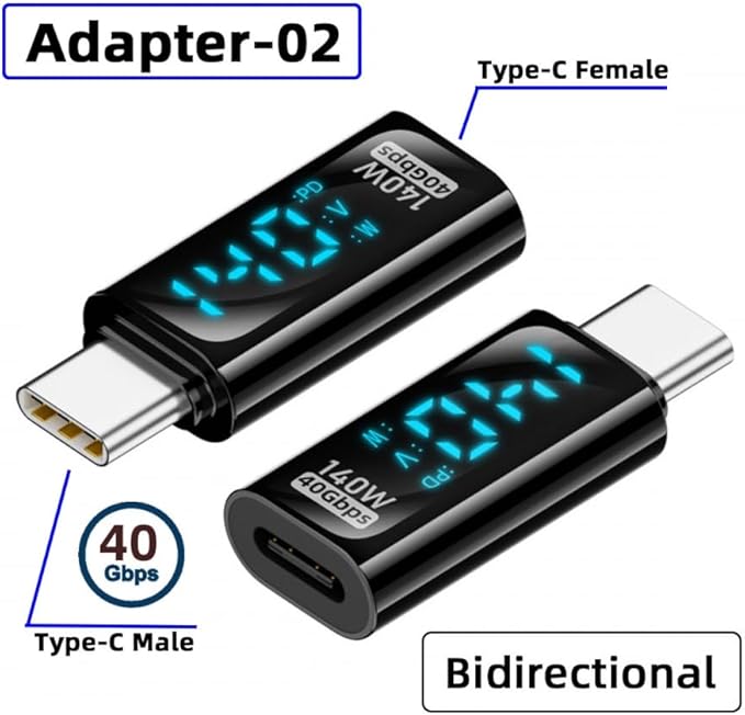 CY Adapter 3pcs/lot Type-C Smart LED Display USB-C Female to USB Type-A 8P Adapter Data Current Voltage Fast Charging Monitoring Display Tester Detector