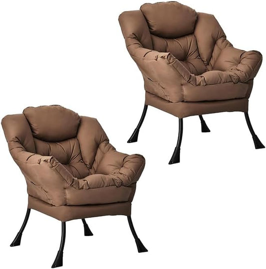 KOMFOTT Modern Accent Chair Set of 2, Soft Upholstered Lazy Sofa with Side Pocket & Armrests, Single Sofa Armchair, Leisure Sofa Chair for Living Room, Bedroom, Brown