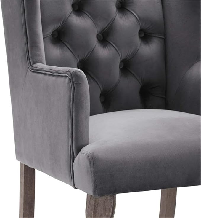Modway Realm French Vintage Tufted Performance Velvet Kitchen and Dining Room Arm Chair in Gray