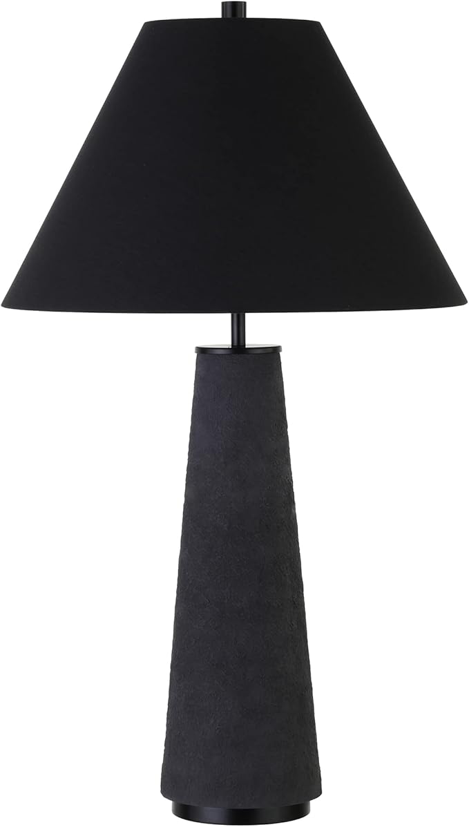 Henn&Hart 27.5" Transitional 1-Light Table Lamp with Tapered Ceramic Base and White Fabric Cone Shade for Living Room, Bedroom, or Office, Matte Black