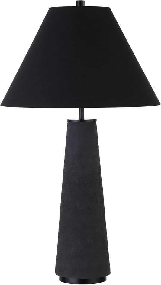 Henn&Hart 27.5" Transitional 1-Light Table Lamp with Tapered Ceramic Base and White Fabric Cone Shade for Living Room, Bedroom, or Office, Matte Black