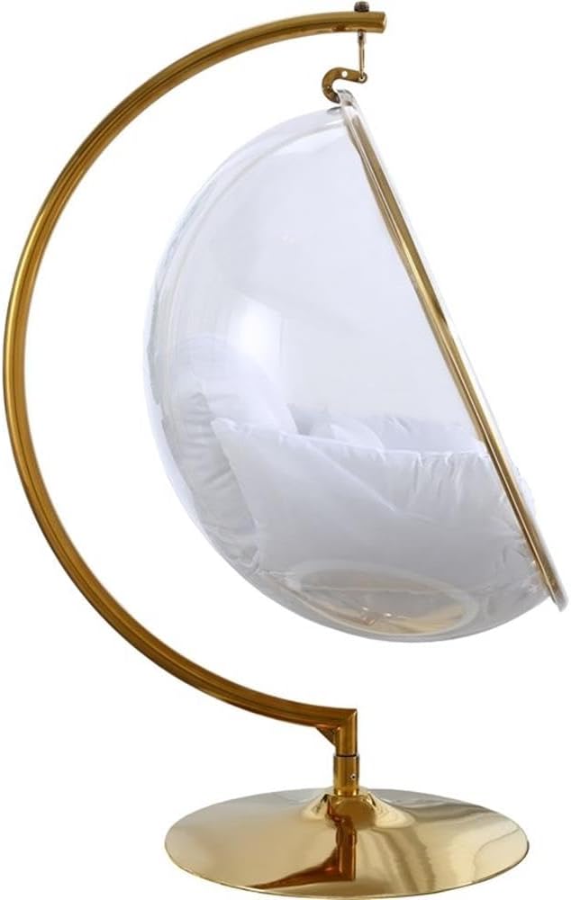Meridian Furniture Luna Collection Modern | Contemporary Clear Acrylic Accent Swing Chair with Gold Metal Base and Durable Fabric Seat, 41.5" W x 29.5" D x 64" H, White