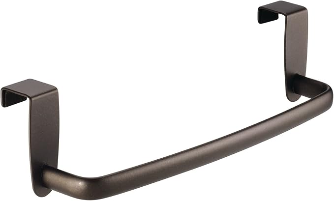 mDesign Steel Metal Wire Over Cabinet Towel Rack Storage Organizer - Hang on Cabinet or Door - Towel Bar Holder for Kitchen - Holds Hand Towels, Washcloths - Spira Collection, 2 Pack, Bronze