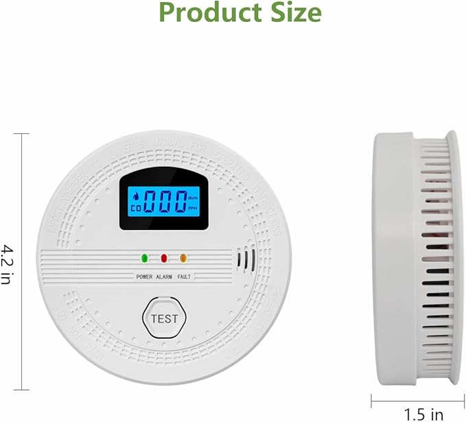 Smoke and Carbon Monoxide Detector Combo, Fire Alarms Smoke detectors and Smart co Detector with Battery Powered for Home, Travel or RV, Portable, Digital Display (1 Pack)