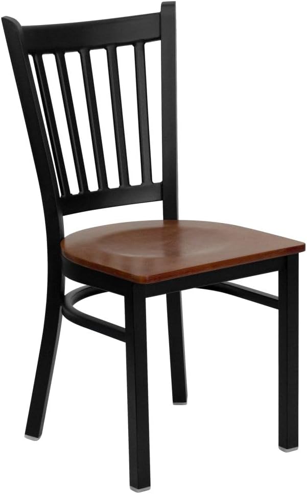 Flash Furniture 2 Pack HERCULES Series Black Vertical Back Metal Restaurant Chair - Cherry Wood Seat