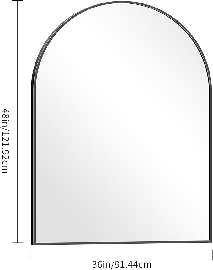 Arched Bathroom Mirror, 36x48IN Black Bathroom Mirror with Metal Frame, Wide Wall Mounted Mirrors Decor Modern Dresser Mirror for Bedroom Living Room Entryway