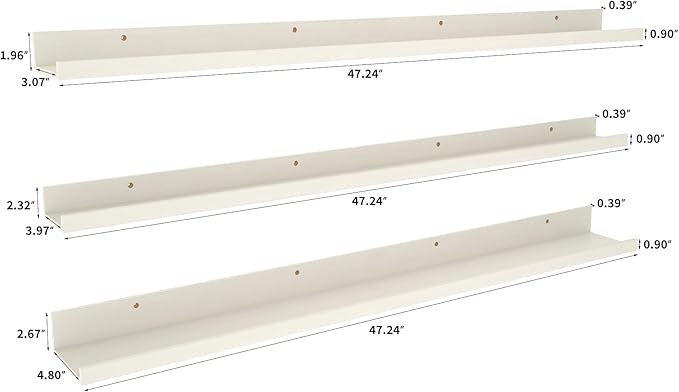Calenzana 47 Inch Floating Shelves Wall Mounted Set of 3, Long Picture Ledge Shelf for Living Room Bathroom Bedroom Kitchen Office, Creamy White