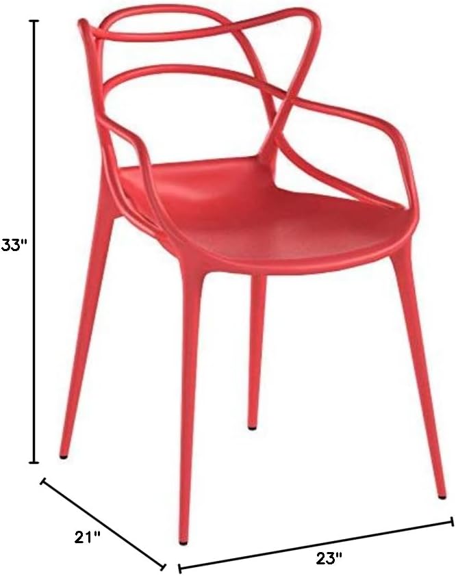 Modway Entangled Modern Molded Plastic Kitchen and Dining Room Arm Chair in Red - Fully Assembled