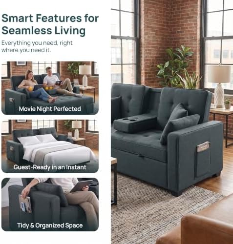 70" Queen Pull Out Sleeper Sofa with USB Port & Cup Holder, Gray