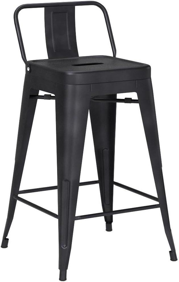 Tongli Metal Bar Stools Set of 4 Barstools Counter Height Bar Stools with Back Industrial Matte Black Bar Stool Indoor Counter Stool Kitchen Island Stools Modern Bar Chair 24 inch