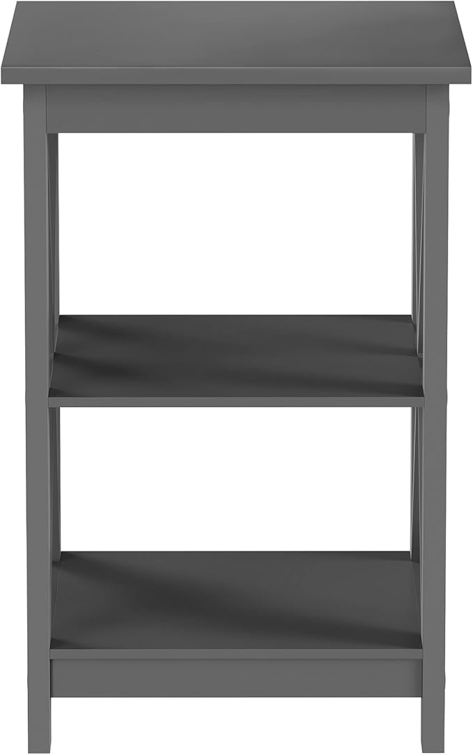 Lavish Home Wooden End Table - Modern Style Sofa Side Table with X-Leg Design and Two Shelves - Small Furniture for Living Room or Bedroom (Gray)