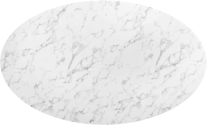 Modway Lippa 78" Oval-Shaped Mid-Century Modern Dining Table with Artificial Marble Top and White Base
