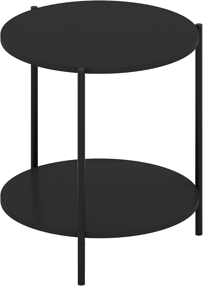 Furinno Besi 2-Tier Modern Round Side End Table with Sturdy Metal Legs, 15.55 (W) x 10.58 (H) x 5.46 (D) inches, Americano