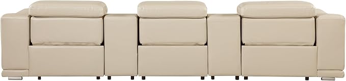 Blackjack Furniture Venice Top Grain Italian Leather Power Recline 5 Piece Sofa - 134" Theater Seating Modern Couch for Living Room Apartment Lounge Home with Adjustable Headrests & USB Port, Beige