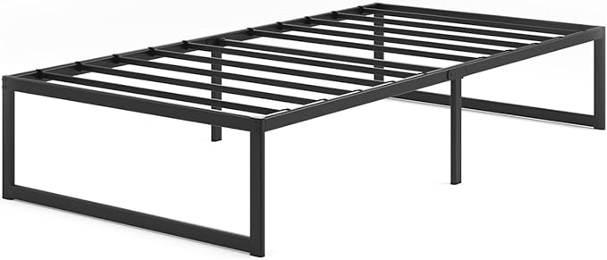 Zinus ABEL 14 Inch Platform Bed Frame, Steel Slat Support, Easy Assembly, No Box Spring Needed, Eco Friendly WonderBox(TM) Packaging, Black, Twin