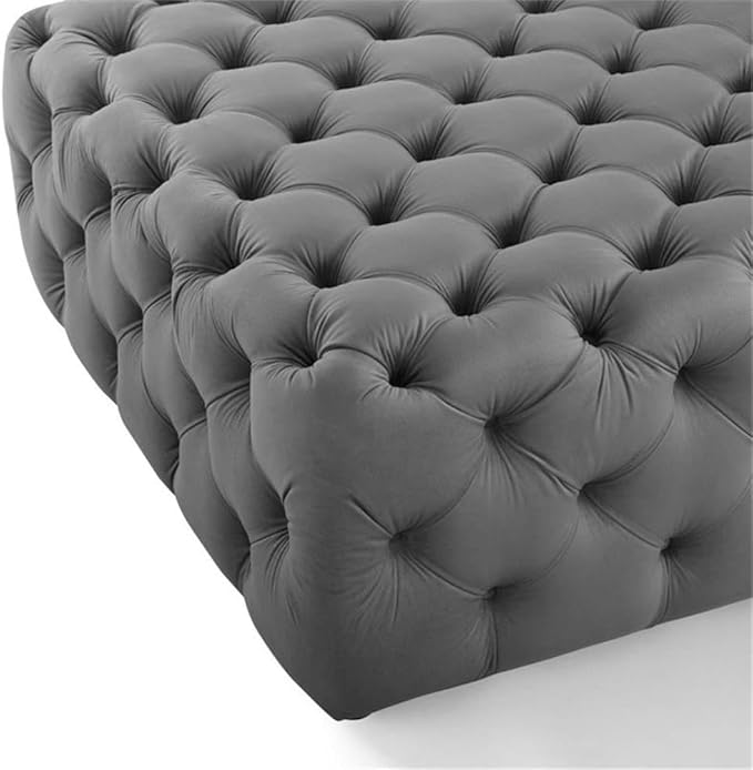 Modway EEI-3774-GRY Anthem Tufted Button Large Square Performance Velvet Ottoman, Gray