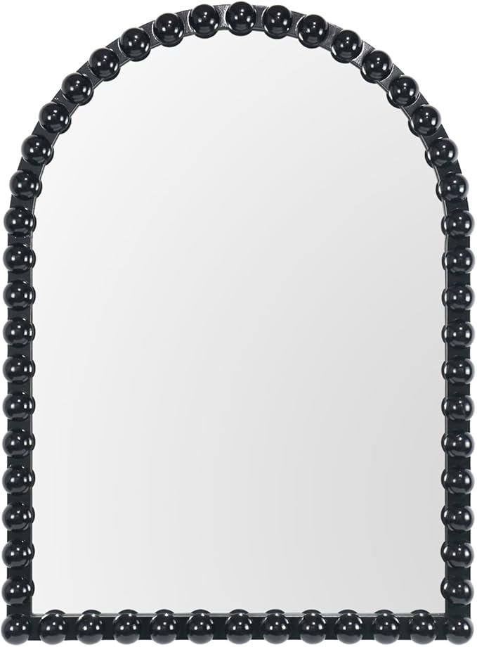 Black Beaded Arched Wall Mirror 22x30 Inch, Vintage Decorative Arch Mirror with Beaded Frame, Accent Mirror for Entryway, Bathroom, Living Room, Bedroom, Fireplace