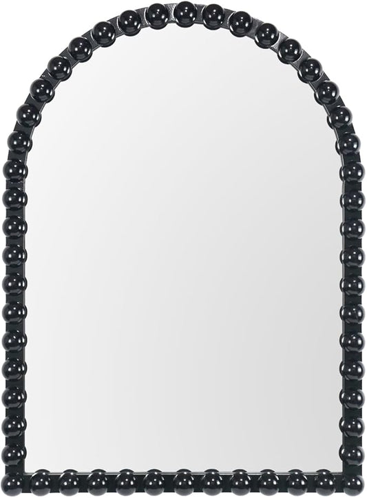 Black Beaded Arched Wall Mirror 22x30 Inch, Vintage Decorative Arch Mirror with Beaded Frame, Accent Mirror for Entryway, Bathroom, Living Room, Bedroom, Fireplace