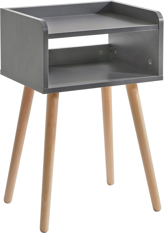 IBUYKE Nightstand, Mid-Century Modern Bedside Table with Solid Wood Legs, Minimalist and Practical End Side Table with Open Storage Shelf, for Living Room/Bedroom/Office, Grey UWNS003G