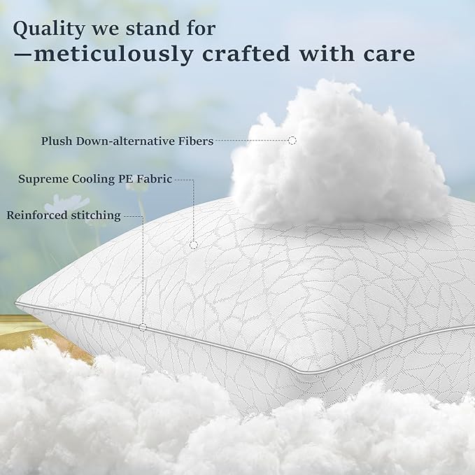 COZSINOOR Bed Pillows Queen Size - Cooling Breathable Premium Down Alternative Pillows Set of 2 for Side, Back, and Stomach Sleepers Hotel Quality Fluffy Soft Microfiber Fill Skin-Friendly
